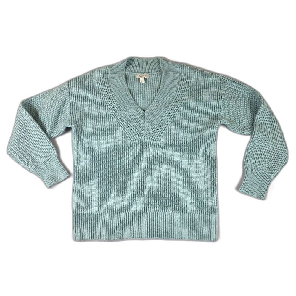 On 34th Women's V-Neck Ribbed Pullover Sweater Light Teal Mint Green Size Small